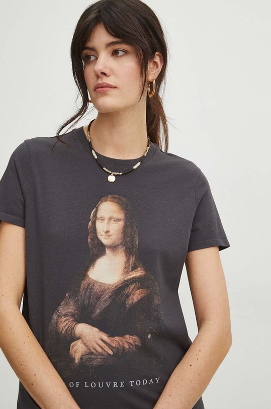 T-shirt bawełniany damski z domieszką elastanu z kolekcji Eviva L'arte kolor szary RS24.TSD256 szary RS24