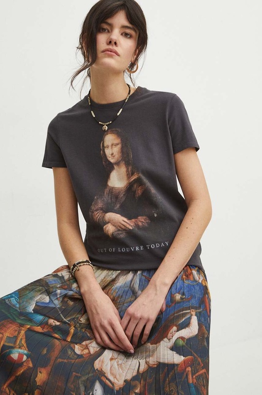 Odzież T-shirt bawełniany damski z domieszką elastanu z kolekcji Eviva L'arte kolor szary RS24.TSD256 szary