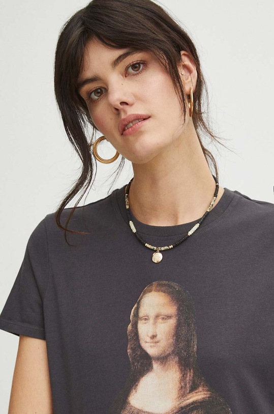 T-shirt bawełniany damski z domieszką elastanu z kolekcji Eviva L'arte kolor szary RS24.TSD256 szary
