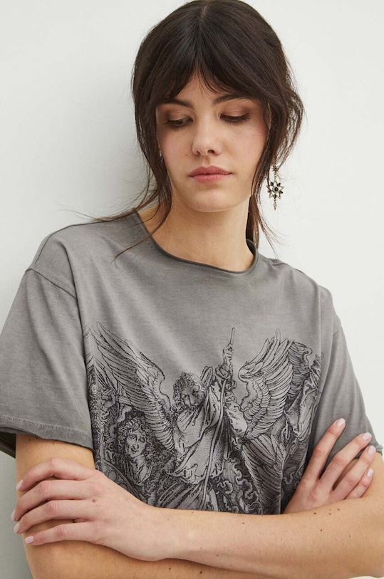 T-shirt bawełniany damski z kolekcji Eviva L'arte kolor szary RS24.TSD257 szary