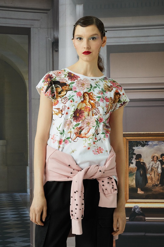 T-shirt bawełniany damski z kolekcji Eviva L'arte kolor biały okrągły biały RS24.TSD259