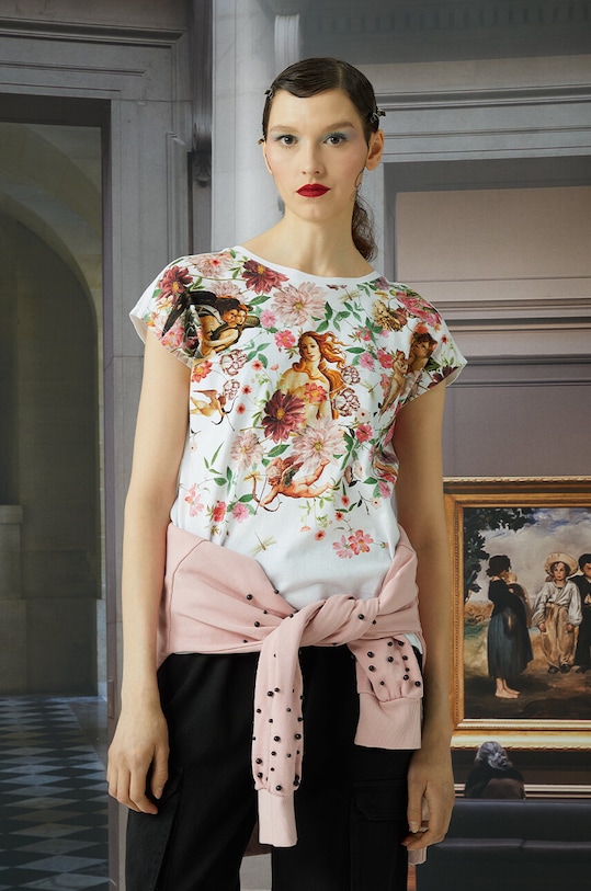 T-shirt bawełniany damski z kolekcji Eviva L'arte kolor biały okrągły biały RS24.TSD259