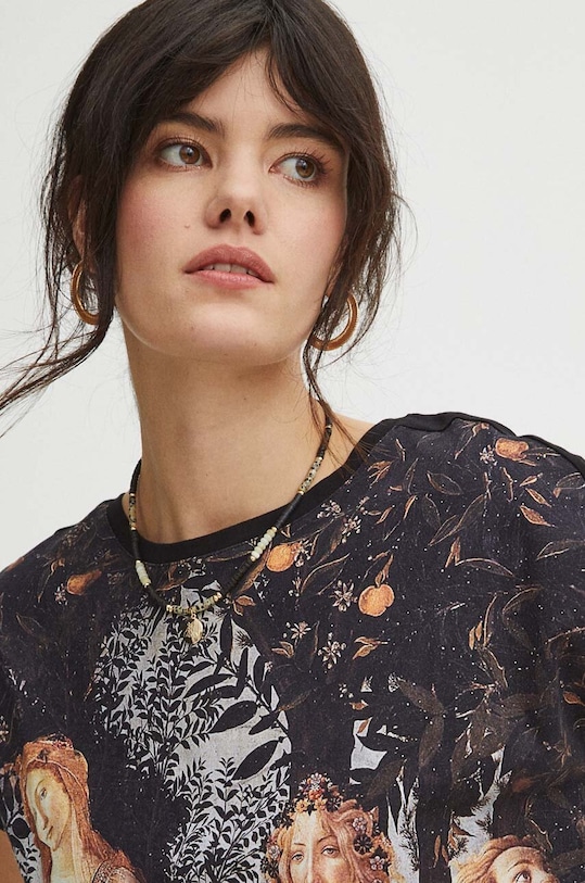 Oblečení Bavlněné tričko dámské z kolekce Eviva L'arte černá barva RS24.TSD259 černá