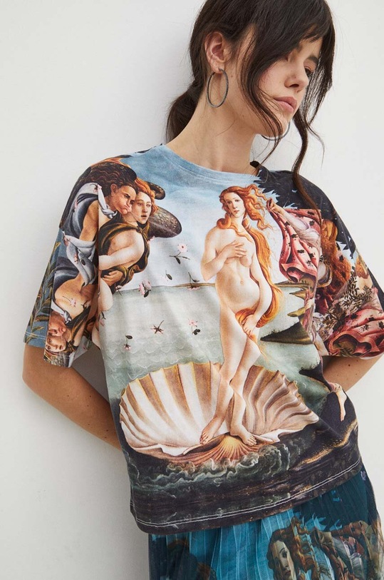 T-shirt bawełniany damski z kolekcji Eviva L'arte kolor multicolor RS24.TSD260 multicolor