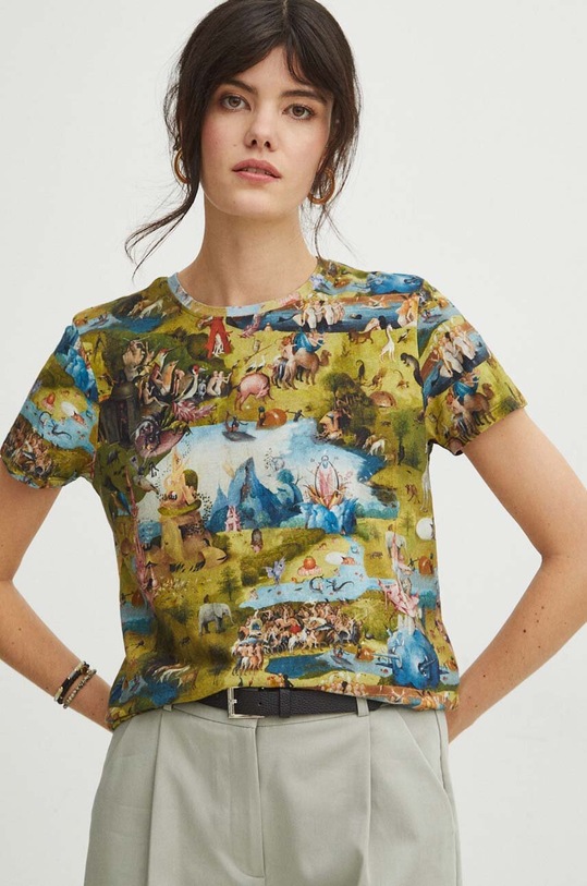 T-shirt bawełniany damski z domieszką elastanu z kolekcji Eviva L'arte kolor multicolor RS24.TSD267 multicolor RS24