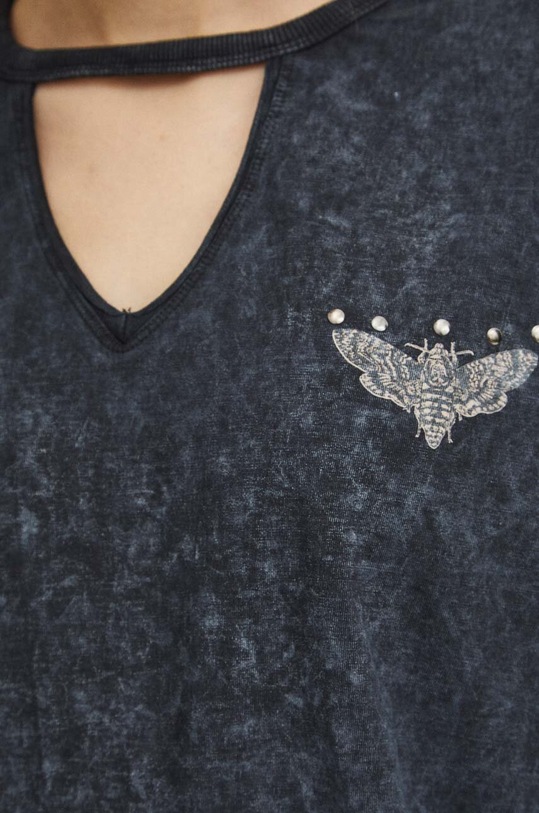 T-shirt bawełniany damski z kolekcji Love Alchemy kolor szary RS24.TSD268