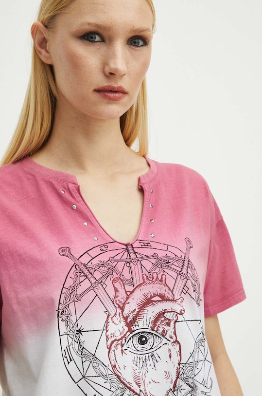Bavlněné tričko dámsko z kolekce Love Alchemy růžová barva RS24.TSD270 růžová