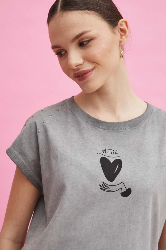 T-shirt bawełniany damski by Magda Danaj - Porysunki kolor szary szary RS24.TSD271