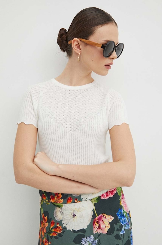 T-shirt damski sweterkowy kolor beżowy gładkie beżowy RS24.TSD306