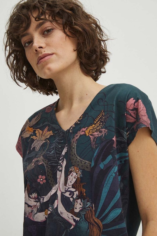 Medicine tricou din bumbac flori verde RS24.TSD401