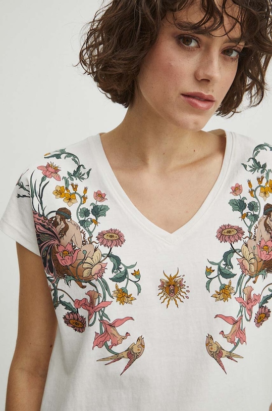 Bavlněné tričko béžová barva regular béžová RS24.TSD405