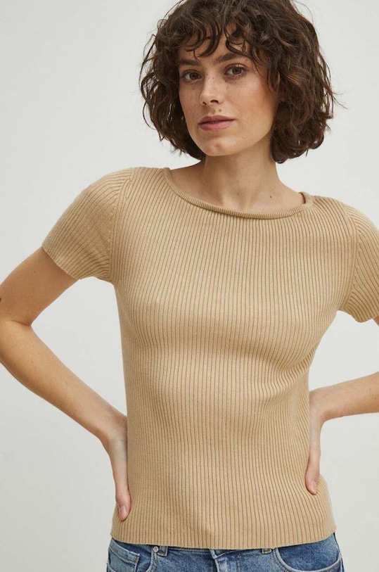Tričko dámske sveterové béžová farba béžová RS24.TSD406