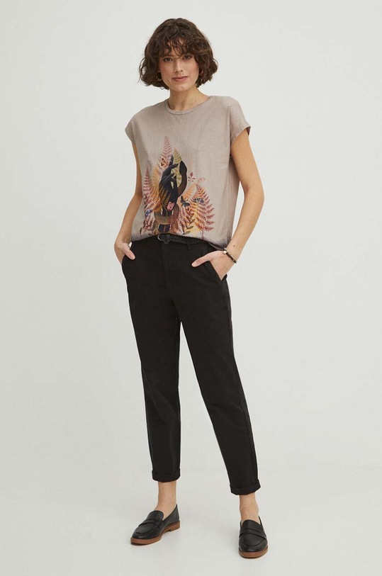 Oblečení Bavlněné tričko dámské z kolekce Graphics Series béžová barva RS24.TSD450 béžová