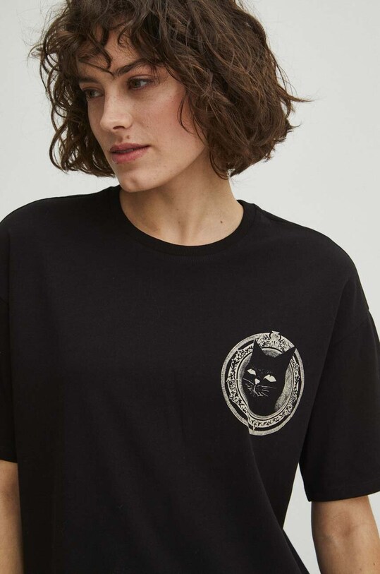 T-shirt bawełniany damski z domieszką elastanu by Zuzanna Kierenkiewicz „zzzuzzzz”, Grafika Polska kolor czarny czarny RS24.TSD451