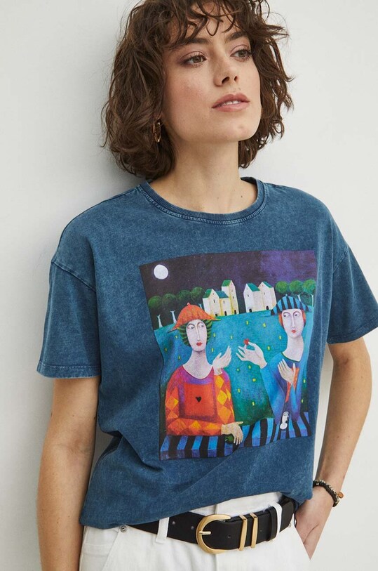 T-shirt bawełniany damski by Mirosław Nowiński, Grafika Polska kolor turkusowy RS24.TSD453 turkusowy