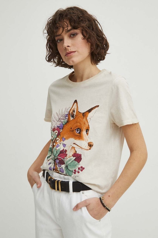T-shirt bawełniany damski by Joanna Matras, Grafika Polska kolor beżowy RS24.TSD454 beżowy RS24