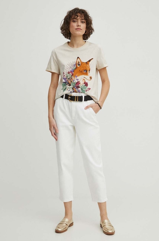 Odzież T-shirt bawełniany damski by Joanna Matras, Grafika Polska kolor beżowy RS24.TSD454 beżowy