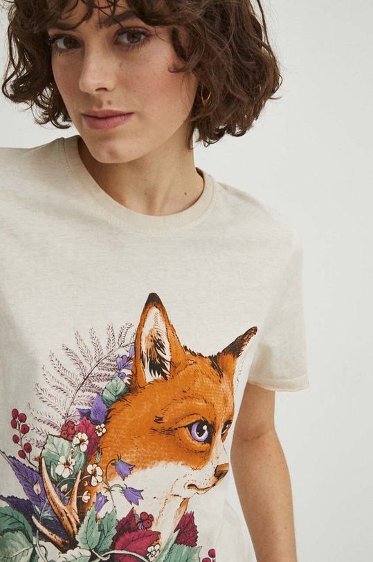 T-shirt bawełniany damski by Joanna Matras, Grafika Polska kolor beżowy RS24.TSD454 beżowy