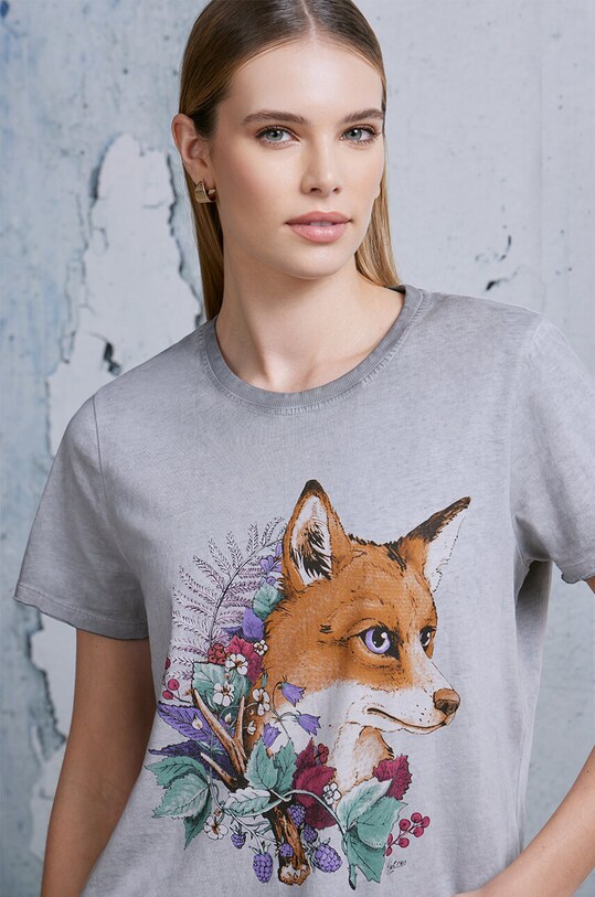 T-shirt bawełniany damski by Joanna Matras, Grafika Polska kolor szary okrągły szary RS24.TSD454