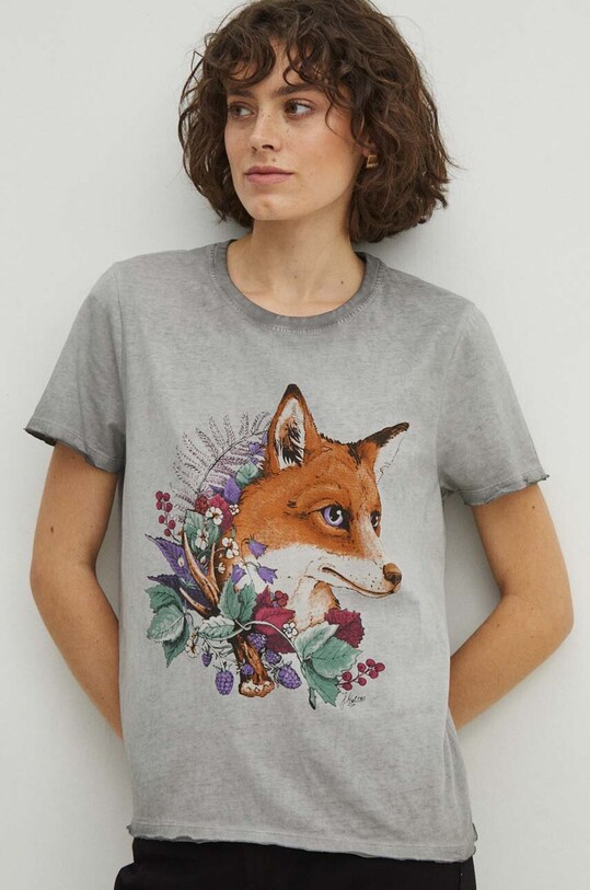 T-shirt bawełniany damski by Joanna Matras, Grafika Polska kolor szary RS24.TSD454 szary RS24