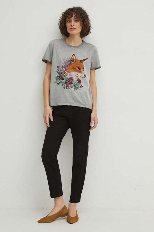 Odzież T-shirt bawełniany damski by Joanna Matras, Grafika Polska kolor szary RS24.TSD454 szary
