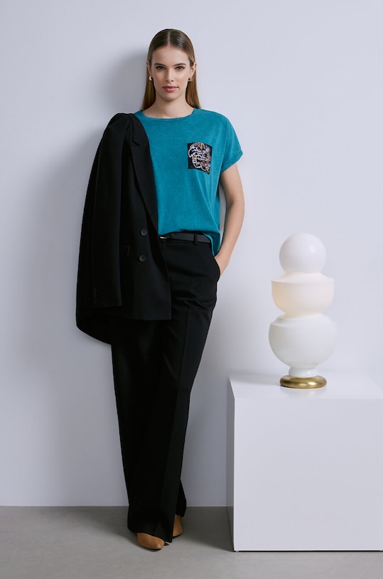 T-shirt bawełniany damski by Kasia Wysocka – TerraKata, Grafika Polska kolor zielony okrągły turkusowy RS24.TSD456