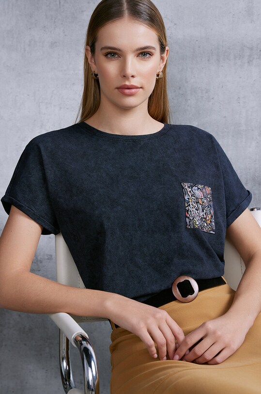 T-shirt bawełniany damski by Justyna Rybak, Grafika Polska kolor szary okrągły szary RS24.TSD456