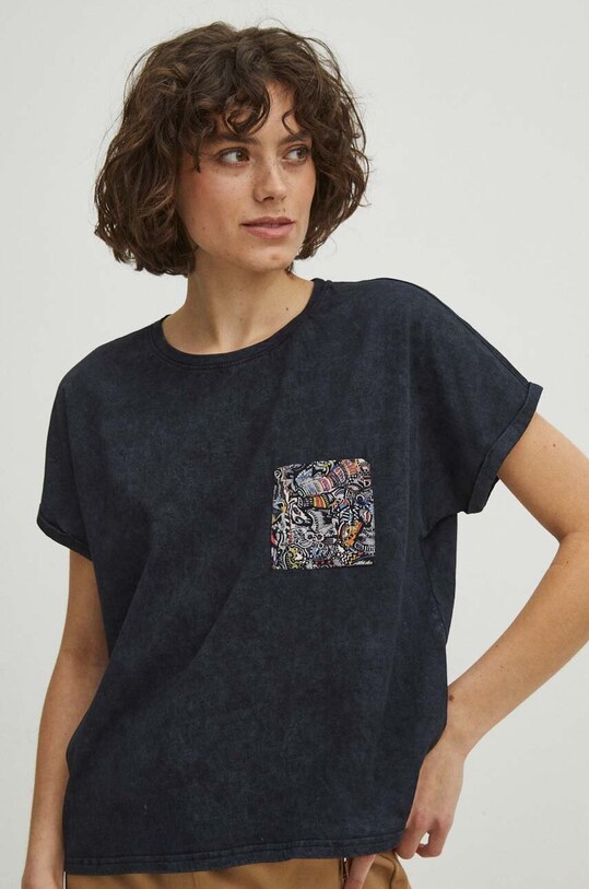 T-shirt bawełniany damski by Justyna Rybak, Grafika Polska kolor szary RS24.TSD456 szary RS24