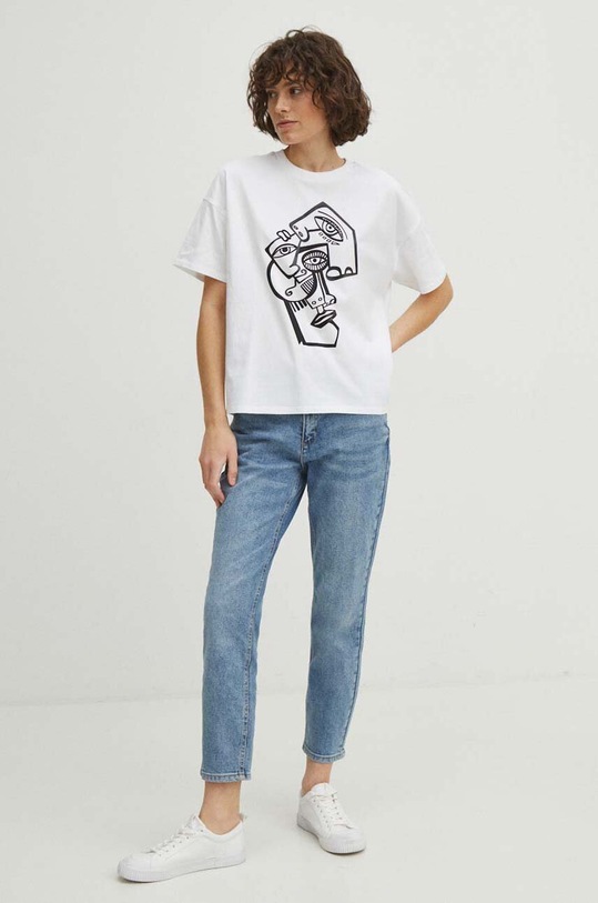 Oblečení Bavlněné tričko dámské z kolekce Graphics Series bílá barva RS24.TSD457 bílá