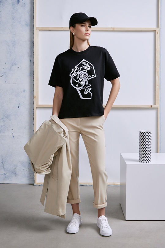 T-shirt bawełniany damski by Kasia Wysocka – TerraKata, Grafika Polska kolor czarny okrągły czarny RS24.TSD457