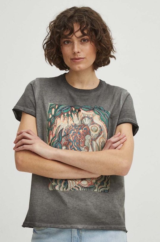 Bavlněné tričko dámská z kolekce Graphics Series šedá barva šedá RS24.TSD460