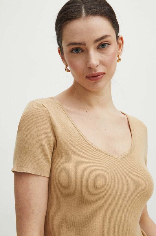 Tričko dámske sveterové béžová farba béžová RS24.TSD504