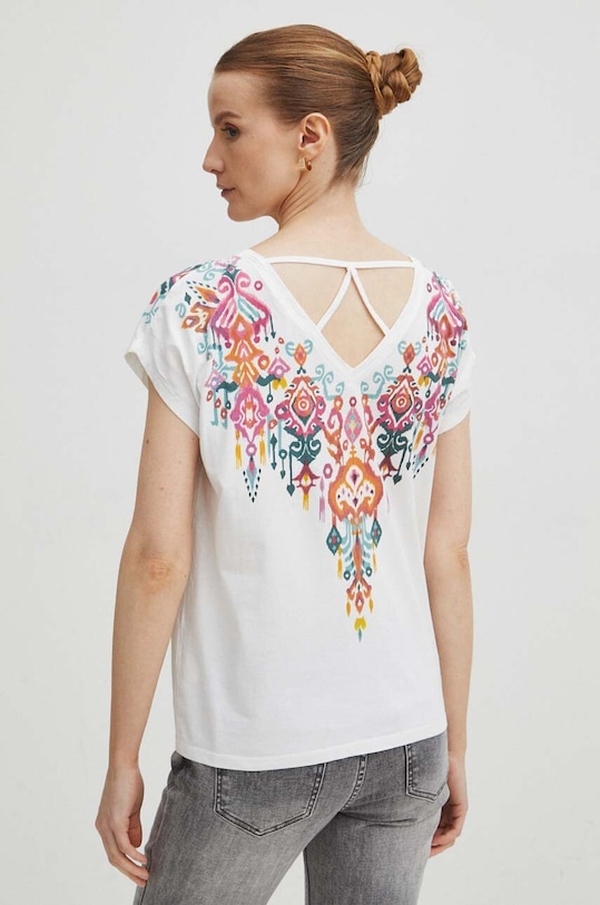 Oblečenie Bavlnené tričko dámske RS24.TSD507 krémová