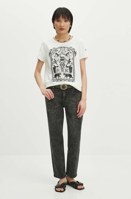 Bavlnené tričko dámske béžová farba RS24.TSD601 béžová RS24