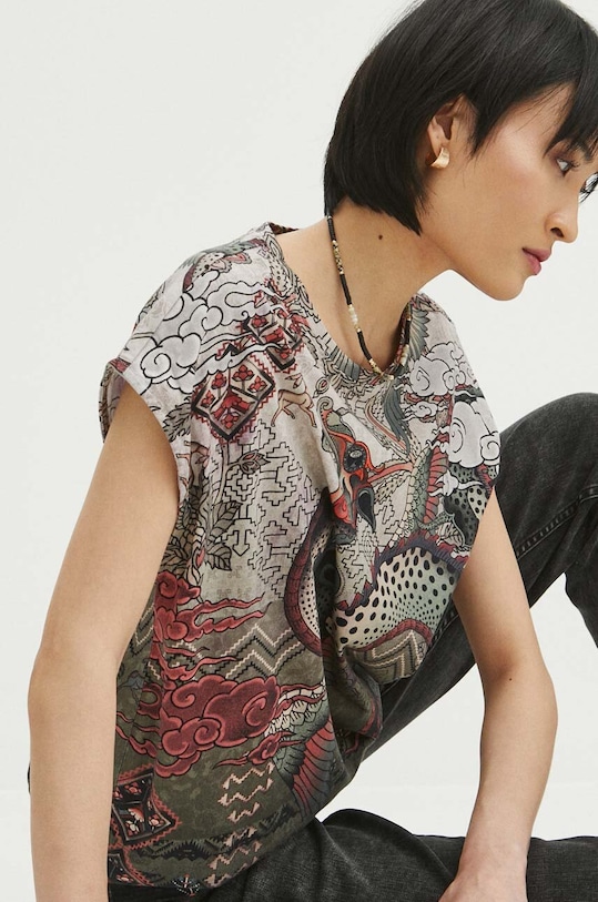 T-shirt bawełniany damski wzorzysty kolor multicolor bawełna multicolor RS24.TSD602