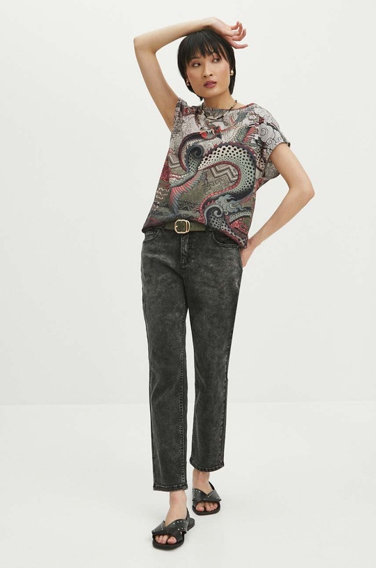 T-shirt bawełniany damski wzorzysty kolor multicolor RS24.TSD602 multicolor RS24