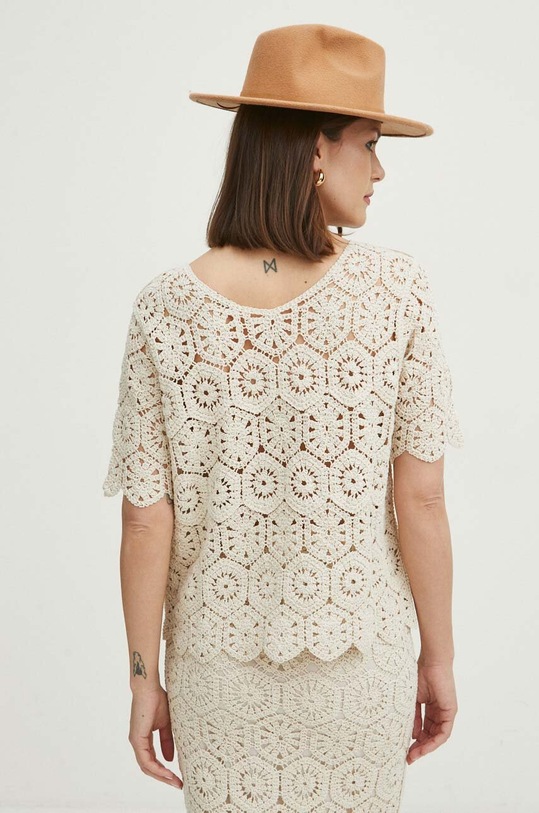 Odzież T-shirt damski ażurowy kolor beżowy RS24.TSD606 beżowy