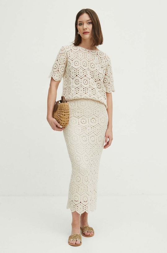 T-shirt damski ażurowy kolor beżowy RS24.TSD606 beżowy