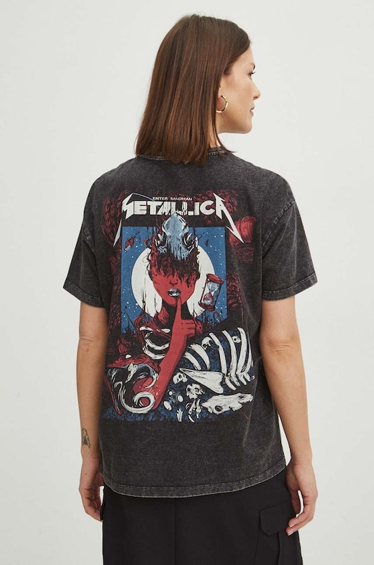 Bavlněné tričko dámské Metallica šedá barva šedá RS24.TSD652