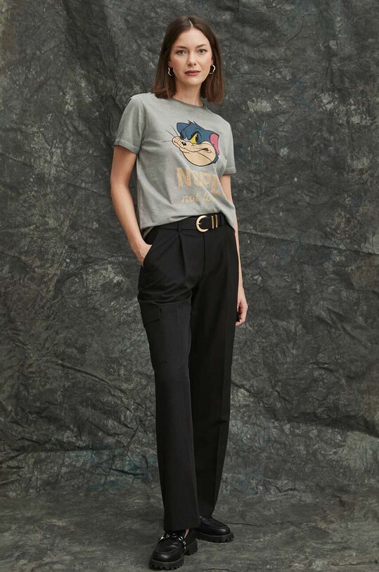 T-shirt bawełniany damski Tom and Jerry kolor szary RS24.TSD656 szary RS24