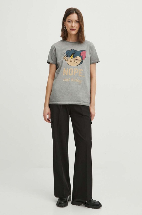 T-shirt bawełniany damski Tom and Jerry kolor szary szary RS24.TSD656