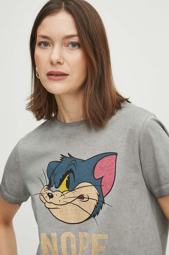 T-shirt bawełniany damski Tom and Jerry kolor szary RS24.TSD656