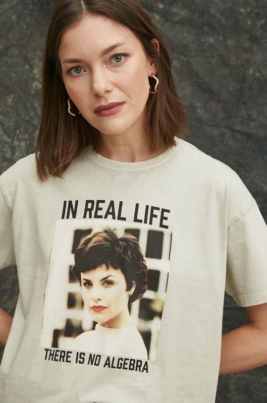 T-shirt bawełniany damski Twin Peaks kolor beżowy okrągły beżowy RS24.TSD658