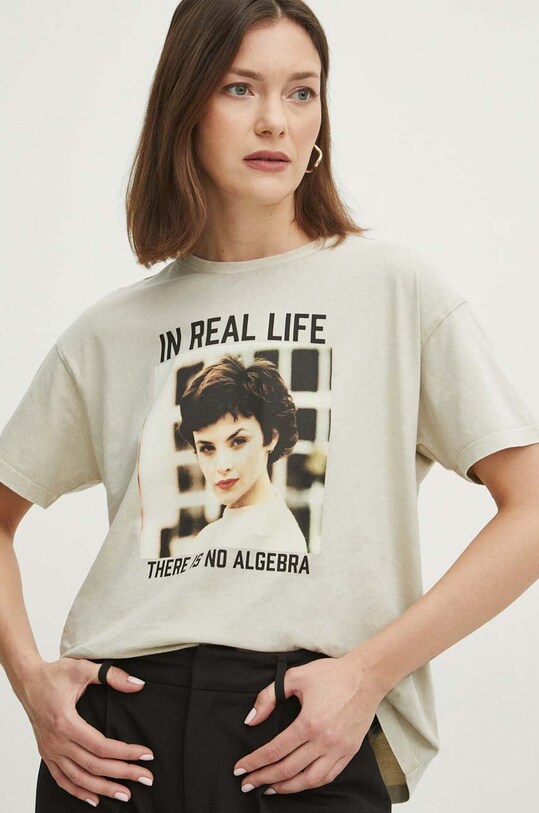Odzież T-shirt bawełniany damski Twin Peaks kolor beżowy RS24.TSD658 beżowy