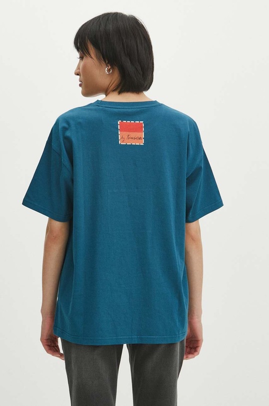 Odzież T-shirt bawełniany damski z nadrukiem z kolekcji Jerzy Nowosielski x Medicine kolor zielony RS24.TSD661 turkusowy