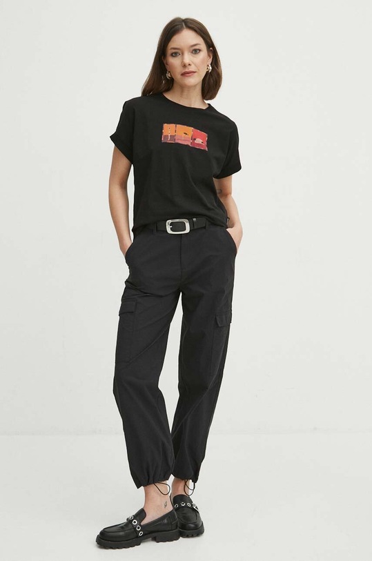 Odzież T-shirt bawełniany damski z kolekcji Jerzy Nowosielski x Medicine kolor czarny RS24.TSD664 czarny