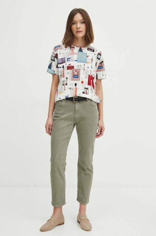 Odzież T-shirt bawełniany damski z domieszką elastanu z kolekcji Jerzy Nowosielski x Medicine kolor multicolor RS24.TSD665 multicolor