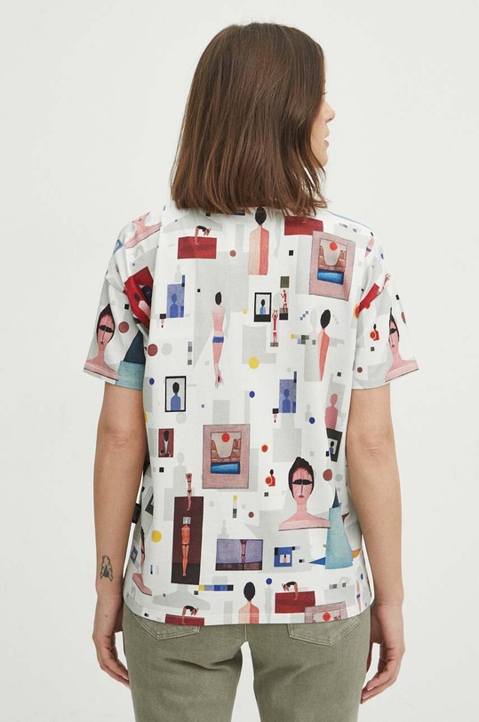 T-shirt bawełniany damski z domieszką elastanu z kolekcji Jerzy Nowosielski x Medicine kolor multicolor multicolor RS24.TSD665