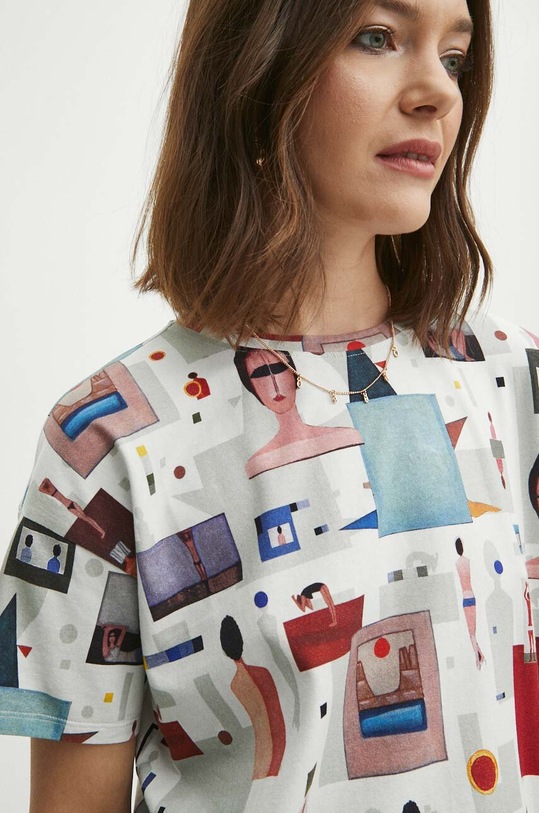 T-shirt bawełniany damski z domieszką elastanu z kolekcji Jerzy Nowosielski x Medicine kolor multicolor RS24.TSD665 multicolor