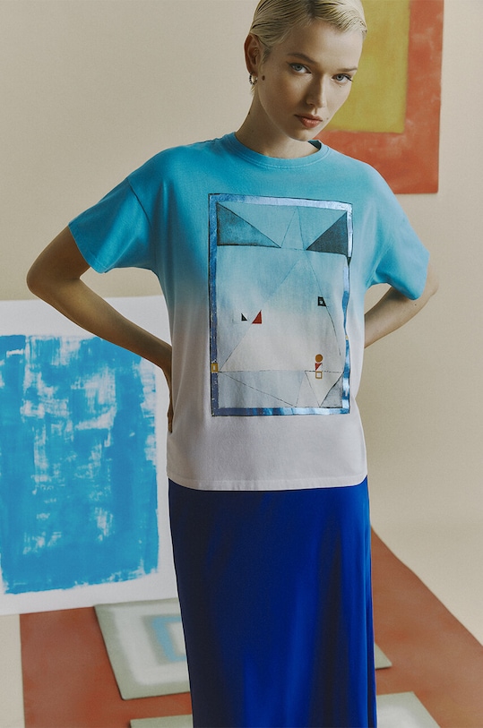 T-shirt bawełniany damski z kolekcji Jerzy Nowosielski x Medicine kolor multicolor okrągły multicolor RS24.TSD666